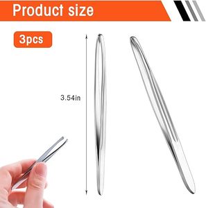 Pinzas para cejas con punta redonda de acero inoxidable, 3 uds., 3,54 pulgadas, duraderas, estilo moderno, depilación suave y delicada - Product Image 2