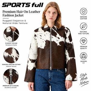 Chaqueta Bomber Deportiva de Cuero Genuino con Patrón de Piel de Vaca, Cuello con Cierre de Cremallera, para Mujer, Largo Regular, Transpirable, Otoño - Product Image 5