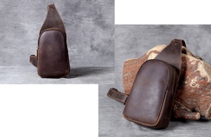 Disponible en todos los tamaños con logotipo personalizado, bolso de pecho de cuero vintage de gran capacidad con cremallera, bolso de pecho de cuero para viajes y actividades al aire libre. - Product Image 3