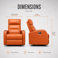 Fauteuil inclinable manuel pour cinéma maison, siège de home cinéma, mousse haute densité, structure en bois massif, capacité de charge 300 kg, dossier ergonomique haut