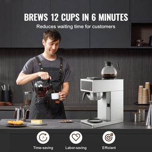 Macchina per Caffè Americano Commerciale da 12 Tazze con 2 Caraffe in Vetro e Piastre Riscaldanti in Acciaio Inox per Hotel e Auto - Product Image 2