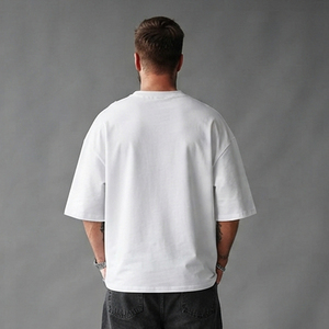 T-shirt décontracté imprimé à col en V pour homme, manches courtes, 100 % coton, coupe ample, impression personnalisée sur le devant, style streetwear - Product Image 2