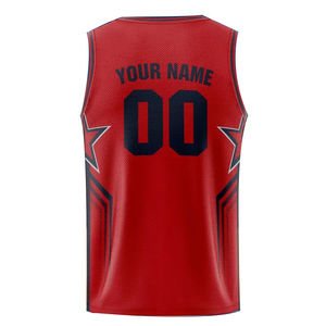 Camiseta de baloncesto roja personalizada con estampado sublimado, camiseta sin mangas de malla que absorbe la humedad, unisex, para adultos, para todas las estaciones - Product Image 3