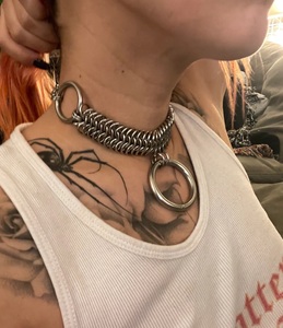 Stainless Steel <b>Silver</b>-Plated Chainmaille Choker with O-<b>Ring</b> Pendant Angelica-Antique Modern Design - Product Image 1