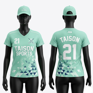 Maillot de hockey sur gazon pour femmes en tissu maille polyester GSM premium, vert menthe, panneaux géométriques, léger, respirant, logo sublimé - Product Image 1