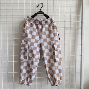 Pantalon cargo à carreaux noir et blanc pour garçons, avec poches, style jogger pour enfants et hommes, vente en gros - Product Image 4