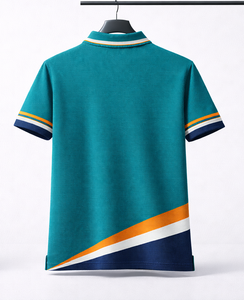 Mens Teal <b>Blue</b> <b>Polo</b> <b>Shirt</b> Color Block Stripe Hem Custom Logo Sportswear Golf Uniform Casual Business <b>Polo</b> <b>Shirt</b> - Product Image 2