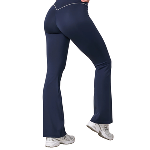 Leggings de yoga évasés taille haute pour femme, personnalisés, décontractés, fins, doux, extensibles, tricotés, pour fitness et entraînement, coupe bootcut, avec poche invisible - Product Image 2