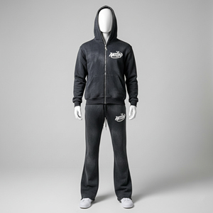 Custom Logo Unisex Men's Tracksuit Sweat Suit Breathable Plus Size <b>Full</b> <b>Zip</b> <b>Hoodie</b> Jogger Set 100% Cotton - Product Image 2