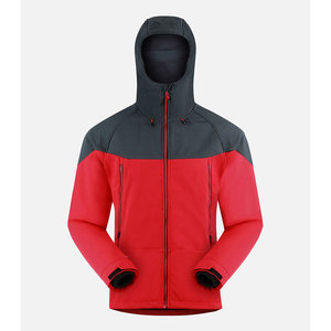 Men's Hooded Fleece Softshell Jacket Red Gray Color Blocking Windproof Zipper Closure Winter Outdoor Regular Fit Softshell <b>Coat</b> - Product Image 4
