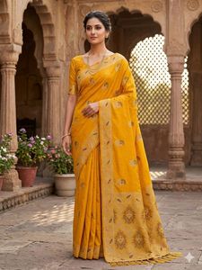 Silk <b>Saree</b> Gold Zari Woven Paisley Border, Ethnic Wear for Women - Product Image 2