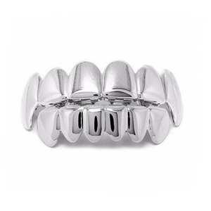 Colmillos lisos de plata S925 de alta calidad Grillz Hip Hop 18K chapado en oro dientes inferiores superiores Grillz Set joyería para el cuerpo Unisex - Product Image 4