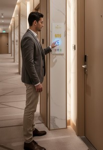 Panneau de couloir d'hôtel FOX DOMOTICS avec boutons tactiles capacitifs pour numéro de chambre, panneau de contrôle DND MMR, panneau GRMS intelligent pour hôtel SA - Product Image 3