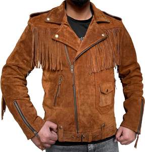Traditional Leather Beaded American Style <b>Suede</b> Fringe Men's Western Cowboy Leather <b>Jacket</b> - Product Image 3