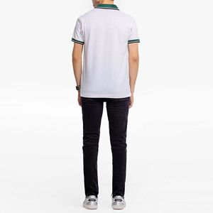 Polo Homme Blanc Respirant Sans Coutures avec Bordure Verte en Coton Tricoté – Tenue Décontractée d'Été à Manches Courtes Couleur Unie - Product Image 4