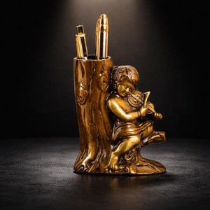 SHUBHAM Brass <b>Pen</b> Holder Figurine <b>Gold</b> Plated Polished Decorative Desk Organizer Religious Style Home Decoration - Product Image 3
