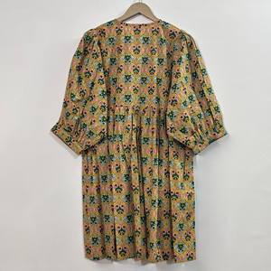 Vestido Midi Casual de Algodón Tejido Liso para Mujer, Manga Corta, Cintura Imperio, Estilo Babydoll, Oversize, Cuello en V, Ajuste Holgado, Uso Diario - Product Image 2