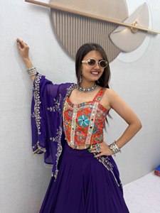 Conjunto de Lehenga Choli de Seda Bordada en Morado, Vestido de Boda Tradicional Indio y Pakistaní, Largo hasta el Suelo, de Secado Rápido, Traje de Fiesta para Mujer - Product Image 2