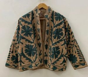 Vintage Floral Hand Embroidered Women's Velvet Cotton Jacket Quilted Mandarin Collar Full Sleeve Seasonal Fashion <b>Coat</b> - Product Image 1