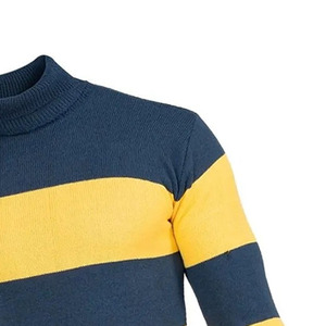 T-shirt à col roulé en tricot pour homme, rayé, manches longues, coupe décontractée, bleu marine et jaune, color block - Product Image 6
