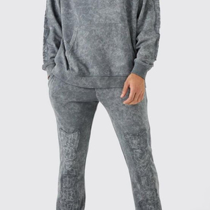 Conjunto Deportivo de Forro Polar para Hombre, Estilo Oversize, Resistente al Viento, para Invierno, con Sudadera y Pantalones con Efecto Deslavado Ácido, 400 GSM - Product Image 5
