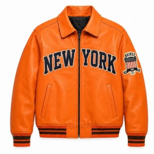 เสื้อแจ็คเก็ตบอมเบอร์หนังแท้สำหรับผู้ชาย Avirex Josh Hart New York Knicks รุ่นวาร์ซิตี้สำหรับฤดูหนาว |   เสื้อผ้าบาสเก็ตบอลสตรีทแวร์แบบสั่งทำพิเศษ - Product Image 3