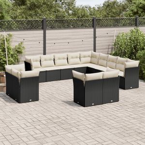 Black And Cream Garden <b>Sofa</b> <b>Set</b> With Cushions Outdoor Furniture UV Resistant PE Rattan Contemporary Design Waterproof - Product Image 1