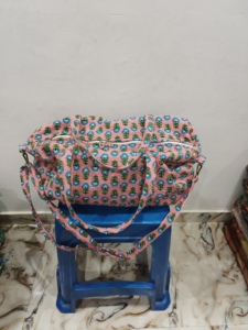 Handmade Manufacturer Quilted <b>Patchwork</b> Duffle Tote Shoulder Blue <b>Bag</b> Cotton Eco Friendly Travel Yoga Shopping Beach Boho - Product Image 3