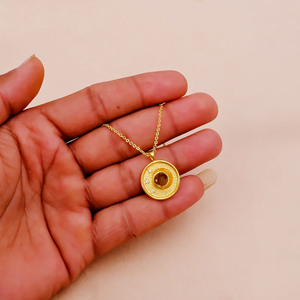 Lemon <b>Quartz</b> Faceted Cut Gemstone Coin Pendant Threader Chain <b>Necklace</b> Gold Plated Trendy Wholesale Custom Bulk Jewelry - Product Image 4