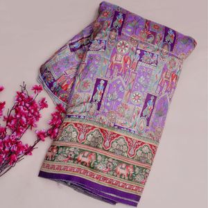 Purple Jacquard Brocade Fabric with Floral and Elephant Print 54 Inch Width for Scarves <b>Shawls</b> & Garments Women & Girls Use - Product Image 4