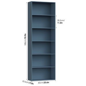 Libreria a 6 Ripiani in Legno di Quercia Melaminico, Scaffale Espositivo per Soggiorno, Ufficio, Biblioteca, Blu - Product Image 3