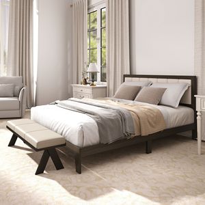 Letto matrimoniale in noce con testiera, design a piattaforma, facile da montare, non richiede rete a molle, doghe in legno di lusso - Product Image 2