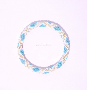 Beaded Woven Stretch Charm Bracelet Seed Beads Blue White Gold Pattern Elastic Luxury Gift Fashion Jewelry Wholesale - Product Image 4