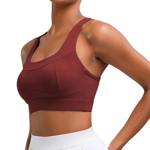 Sujetador deportivo de cuello alto para mujer, con malla, sin costuras, espalda cruzada, acolchado, soporte medio, transpirable, de secado rápido, para yoga y gimnasio - Product Image 2
