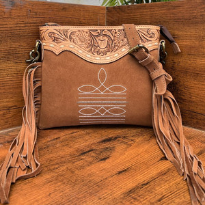 Sac à bandoulière en cuir suédé repoussé à la main pour femmes sac à main en cuir véritable occidental sac à main en cuir de vachette bohème - Product Image 2