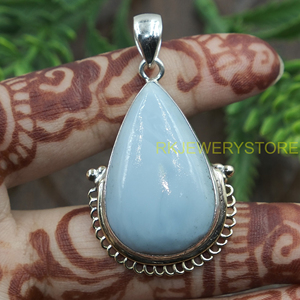 Natural Blue <b>Opal</b> Teardrop <b>Pendant</b> 925 Sterling Silver and Brass Handmade Vintage Boho Gemstone Jewelry Wholesale for Women her - Product Image 5