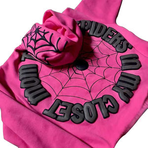 Sweat-shirt unisexe à capuche imprimé toile d'araignée rose personnalisé, style Y2K streetwear, coupe oversize, en coton épais, pour le hip-hop - Product Image 3