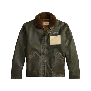 Premium <b>Shearling</b> Collar Leather <b>Jacket</b> <b>Men</b> Vintage Aviator OEM Custom Heritage Luxury Bomber Outerwear Heavy Duty Wind - Product Image 6
