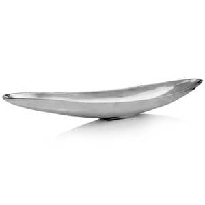 Grand bol ovale décoratif en acier inoxydable argenté moderne pour centre de table, idéal pour servir des fruits et décorer la maison - Product Image 1