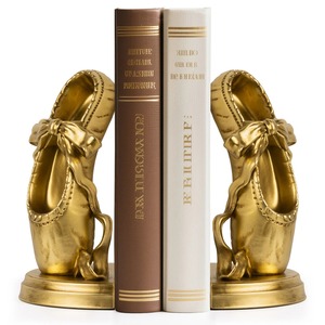 Gold Plated Ballet Shoe Bookends 2Pcs Sculptural Metal Decor Contemporary Design for Adults - Product Image 1
