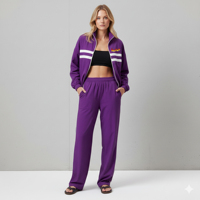 Logo Kustom Pakaian Wanita Olahraga Fitness Gym Jogger Set 2 Potong Tracksuit Grosir 100% Katun Tracksuit Wanita OEM