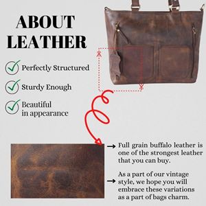Women's Genuine Leather Vintage Style Tote Bag Zipper Closure Crossbody <b>Top</b> Handle Durable Lightweight 3L+ Capacity Handbag - Product Image 3