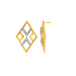 Chic Rhombus Sheen Diamond <b>Studs</b> Yellow Gold Diamond <b>Stud</b> <b>Earrings</b> Round Brilliant Cut Natural Diamonds Minimalist Design - Product Image 4