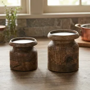 Modern <b>Wooden</b> Base Candle Holder Set of 3 Minimalist Gold Finish Taper Candles Living Room Decor - Product Image 3