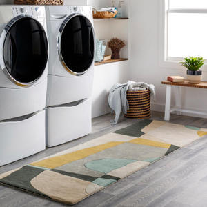 Modern Abstract Geometric Wool Area Rug Hand Tufted Carved Indoor Carpet Contemporary Living Room Floor Decor Design 0.86 Inch - Product Image 6