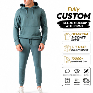 Ensemble de survêtement décontracté deux pièces pour homme, avec capuche et cordon de serrage, poches latérales, couleur unie, léger, personnalisable OEM/ODM - Product Image 1