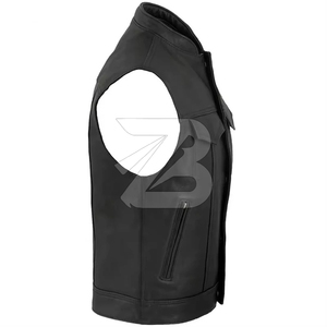 Men's <b>Black</b> PU Leather Racing <b>Vest</b>-Reversible & Waterproof High Street Style Plus Size Outerwear - Product Image 3