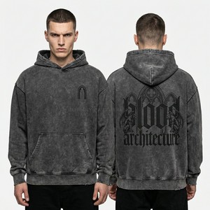 Sweat à capuche bleu délavé avec impression personnalisée, streetwear, pull-over pour homme, en coton épais French Terry, fabricant - Product Image 4