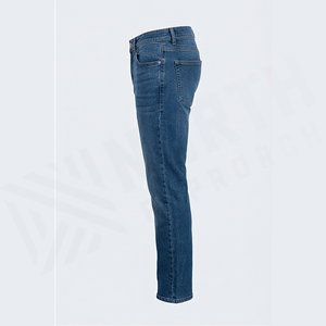 Jean en denim coupe droite délavé foncé pour homme, taille mi-haute, coupe ajustée, en coton, style décontracté, pantalon de printemps - Product Image 3