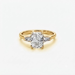 Wonderful 10K 14K 18K Solid Gold Radiant Cut Lab Grown Diamond Engagement Ring Three Stone Ring Baguette Side Stone Diamond Ring - Product Image 1